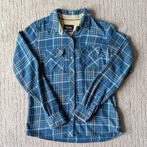 Marmot Flannel Shirt Women's Blue Long Sleeve Button Up Corduroy Cuff Western XS